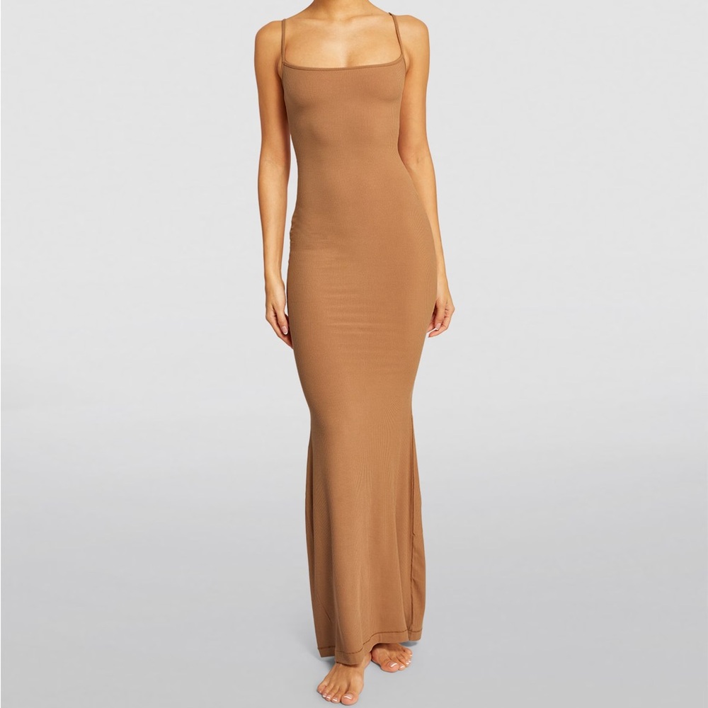 SKIMS Stretch Rib Maxi Dress in Camel